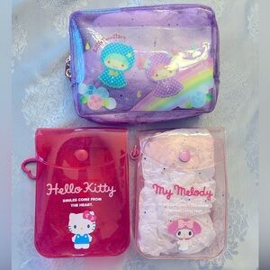 Sanrio Hello Kitty Melody and Little Twin Stars Clear Pouch Lot of 3